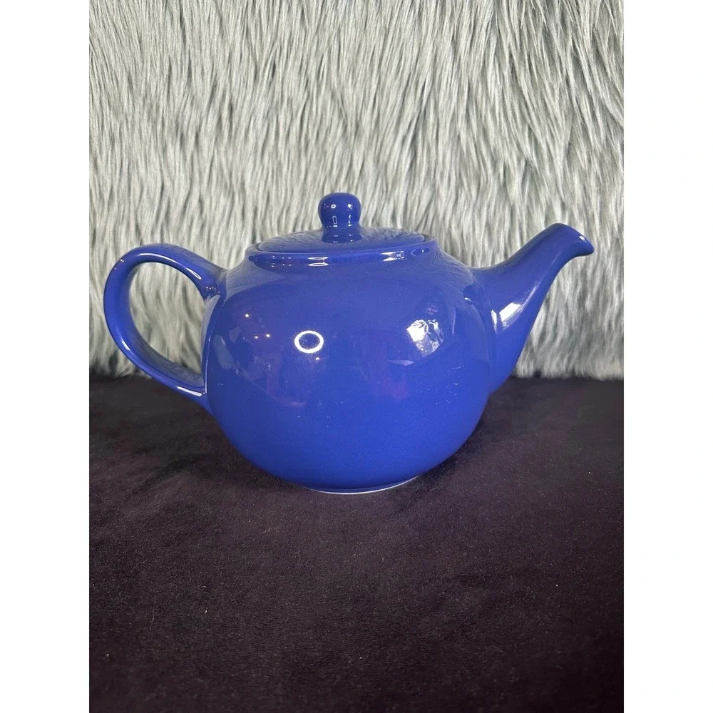 VTG Cobalt blue ceramic teapot Full Size Glossy Ceramic Kitchen W/Lid Romania